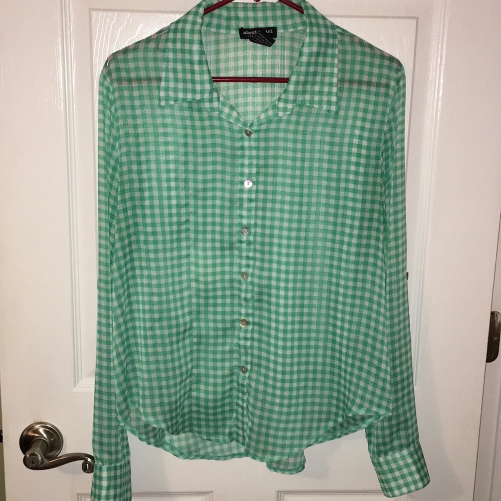 Button down long sleeve sheer top
